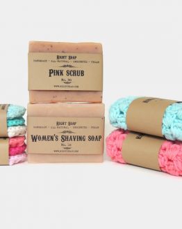 Girlfriend Gift Box - Women Bath Gift Set - 2 Natural Soaps 2 Cotton Washcloths and 2 sets of Face Scrubies - Turquoise Pink Gift Box - Christmas Gift box